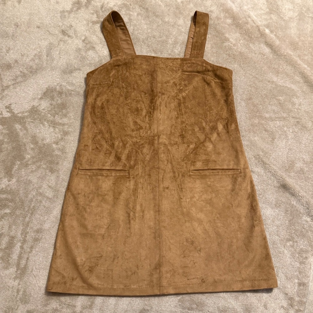 Abercrombie & Fitch Faux Suede Pinafore Dress Tan Brown Jumper Size M